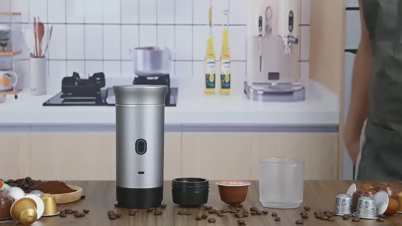 Portable Coffee Maker Espresso Machine for Travel Nano Car Coffee Maker Compatible with Ground Coffee & Capsule for RV, Hiking Camping Office