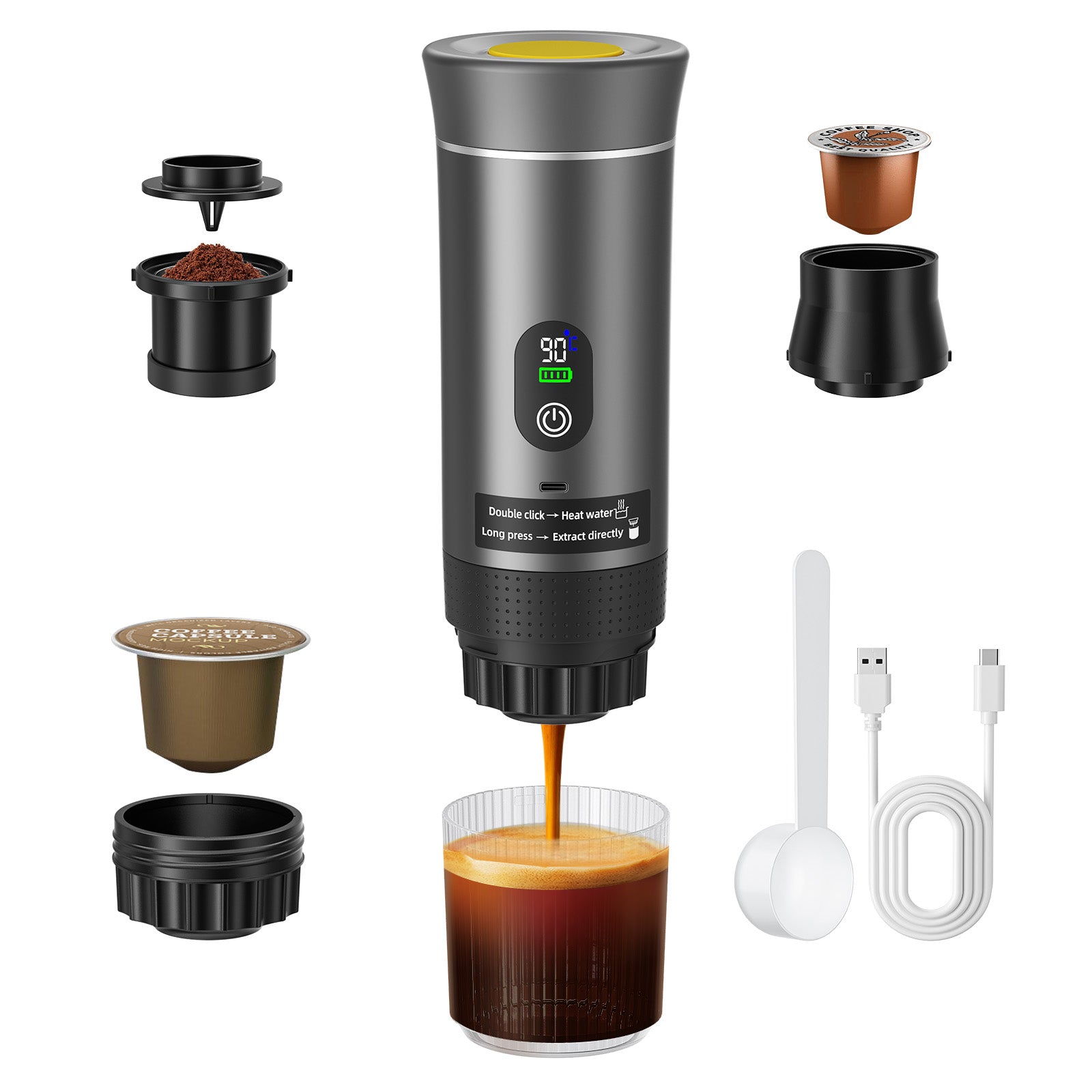 Portable Coffee Maker Espresso Machine for Travel Nano Car Coffee Maker Compatible with Ground Coffee & Capsule for RV, Hiking Camping Office